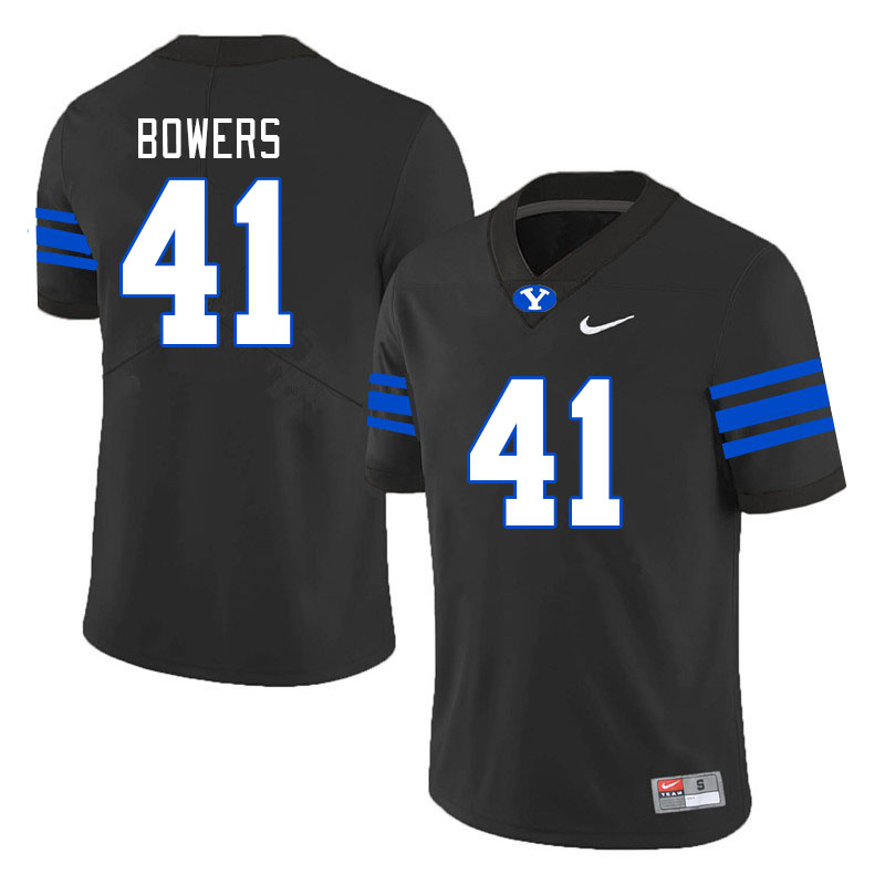 Men #41 Jackson Bowers BYU Cougars College Football Jerseys Stitched Sale-Black